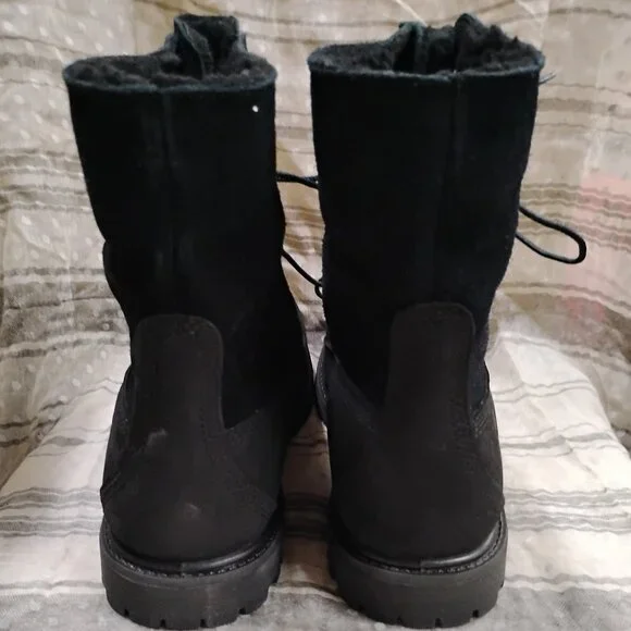 Women's Timberland Black Nubuck Fleece Fold Down Work Boot - Picture 5 of 10